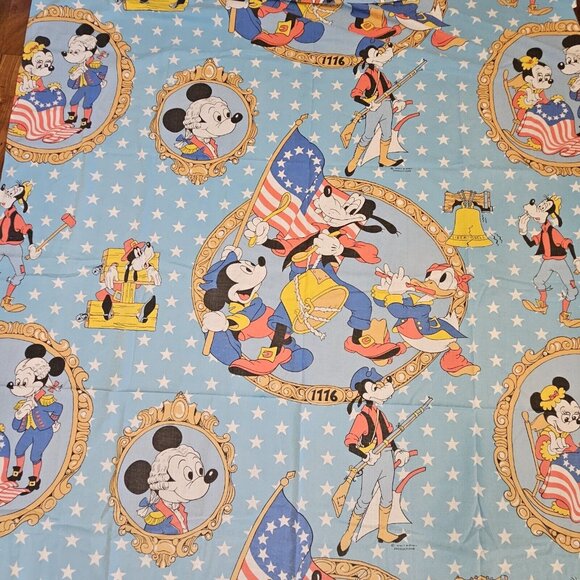 Vintage 1976 Disney Mickey Twin Bed Sheet Set FLAT FITTED Patriotic Fabric Blue - Picture 6 of 8